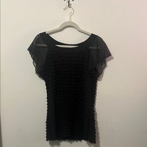 J.T.B. Black Ruffle Blouse Size Women's Large Y2K Short Cap Sleeves